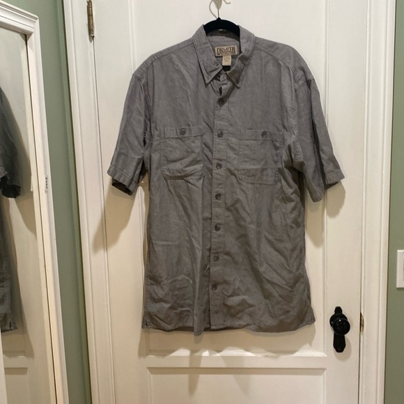 Duluth Traders Short sleeve gray button up shirt tall large - Picture 1 of 7